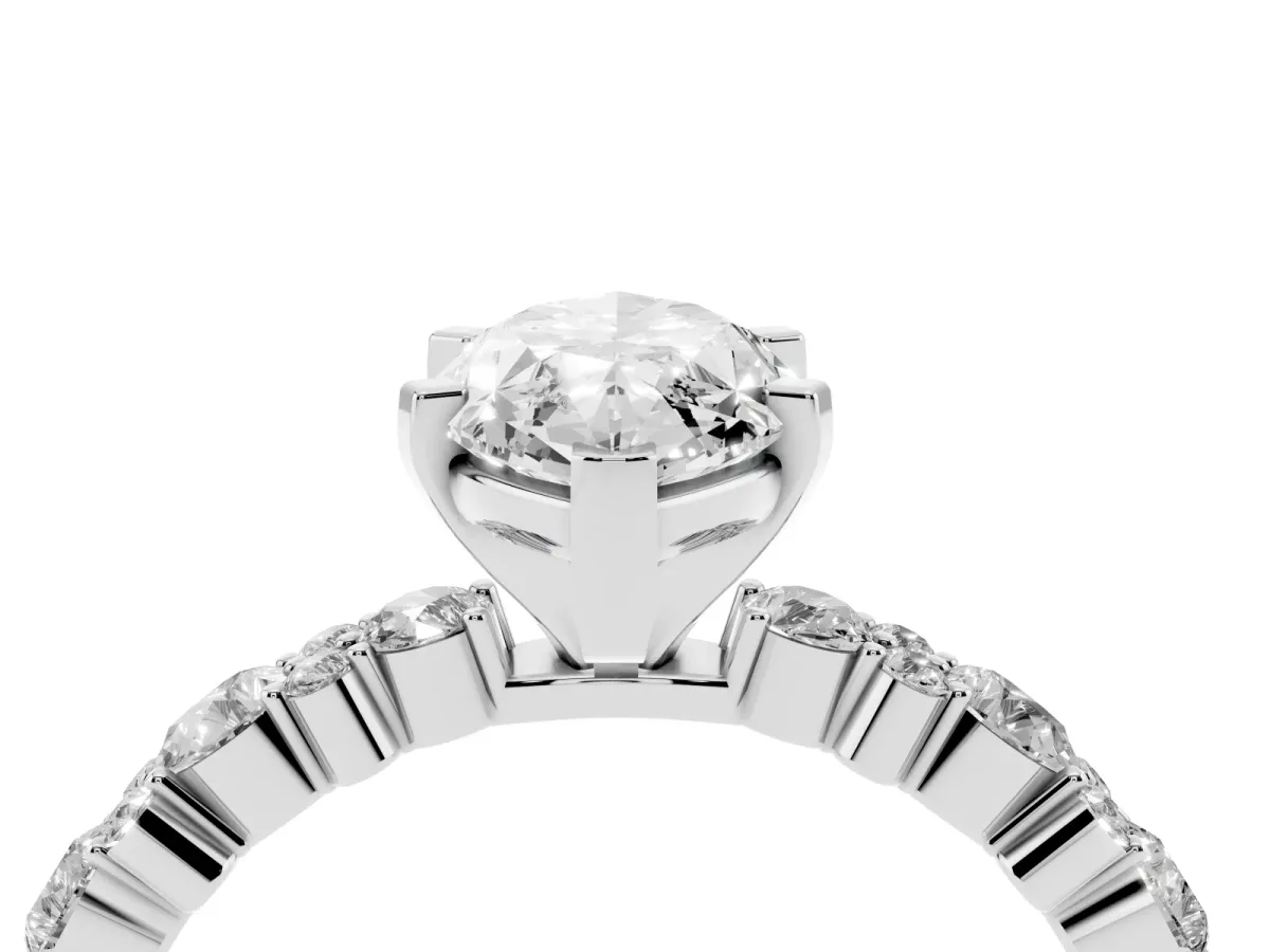Marquise Cut Diamond Side Stone Solitaire Ring with Round and Four-Prong Setting Silver