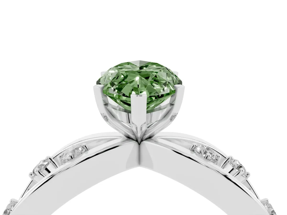 Fancy Green Marquise Cut Cut Solitaire Diamond with Side Stones on Criss-Cross Band and Four-Prong Setting Silver