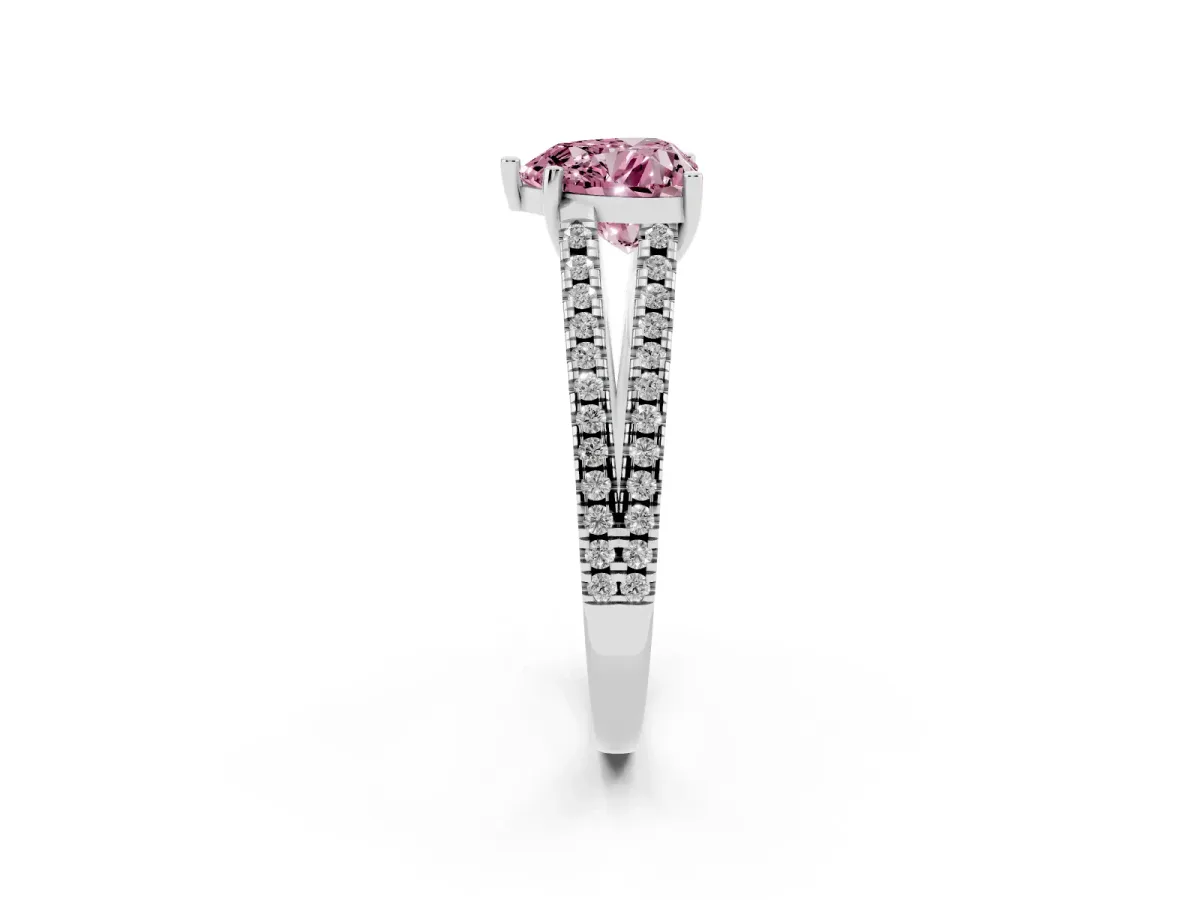 Fancy Pink Heart Cut Diamond Solitaire Engagement Ring with Split Shank Pavé Band Silver