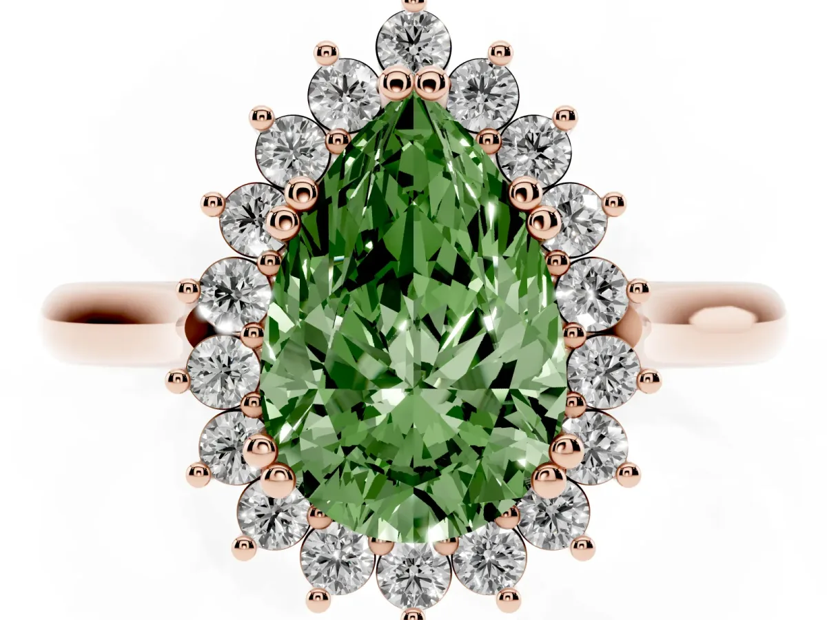 Fancy Green Pear Cut Cut Diamond Halo Ring with Solitaire Band and Prong Setting Rose gold