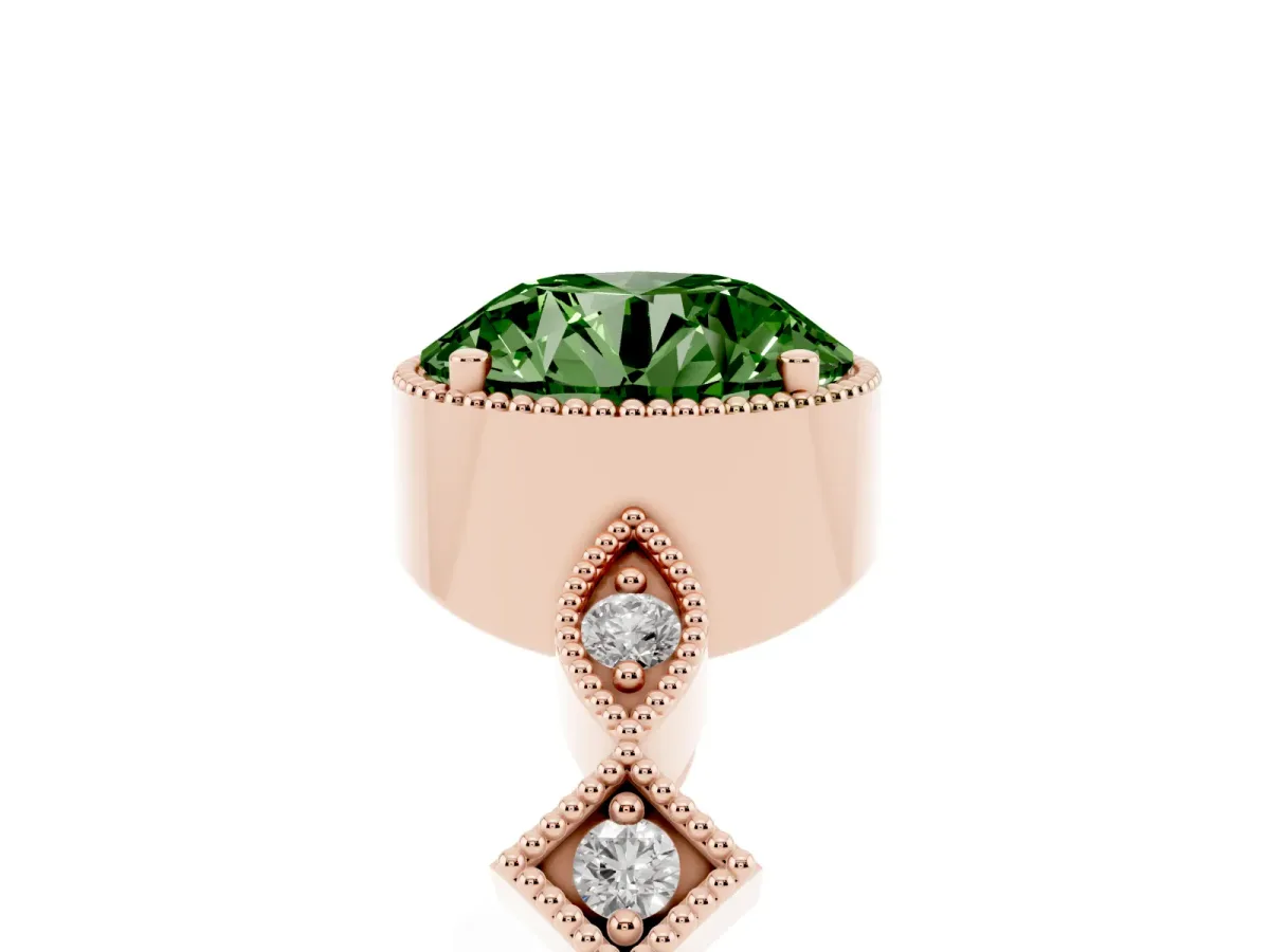Fancy Green Round Cut Milgrain Marquise Diamond Twist Band Ring Rose gold