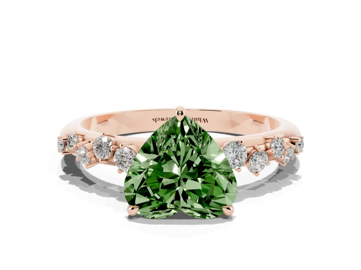 Fancy Green Heart Cut Diamond Cluster Prong-Set Solitaire Ring Rose gold
