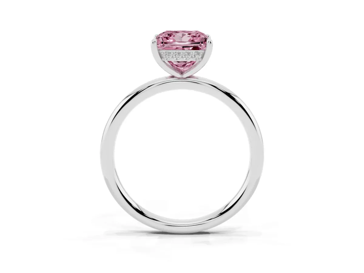 Fancy Pink Princess Cut Solitaire Diamond Ring with a Classic Band and Four-Prong Setting Platinum