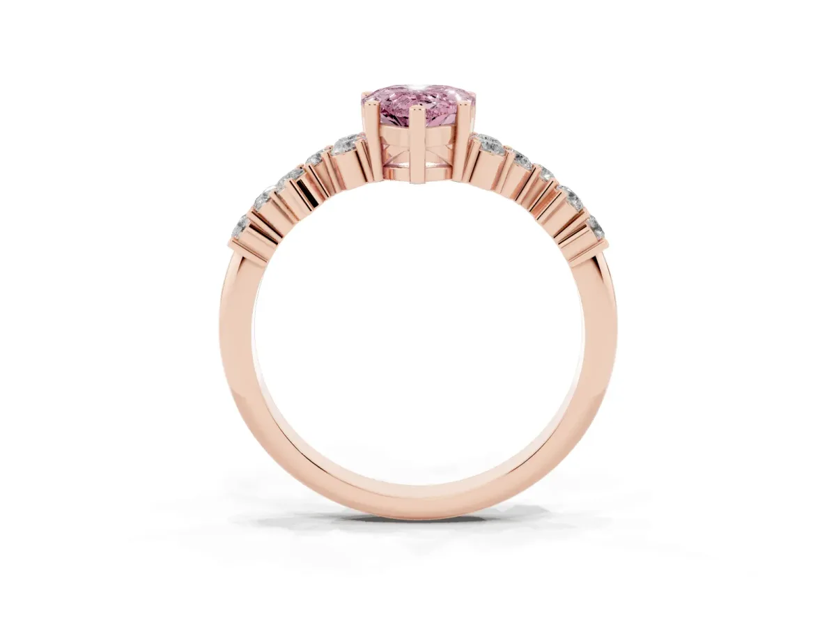 Fancy Pink Pear Cut Diamond Scattered Round Accent Ring with Prong Setting Rose gold