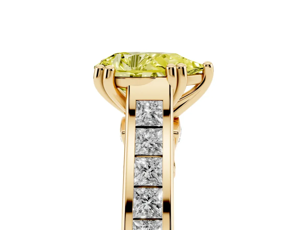 Fancy Yellow Pear Cut Cut Channel Set Solitaire Engagement Ring with Prong Setting Yellow gold