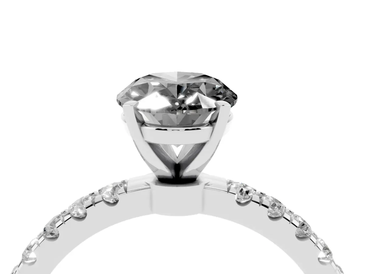 Fancy Black Oval Cut Diamond Solitaire Ring with Pavé Accents and Four-Prong Setting Silver