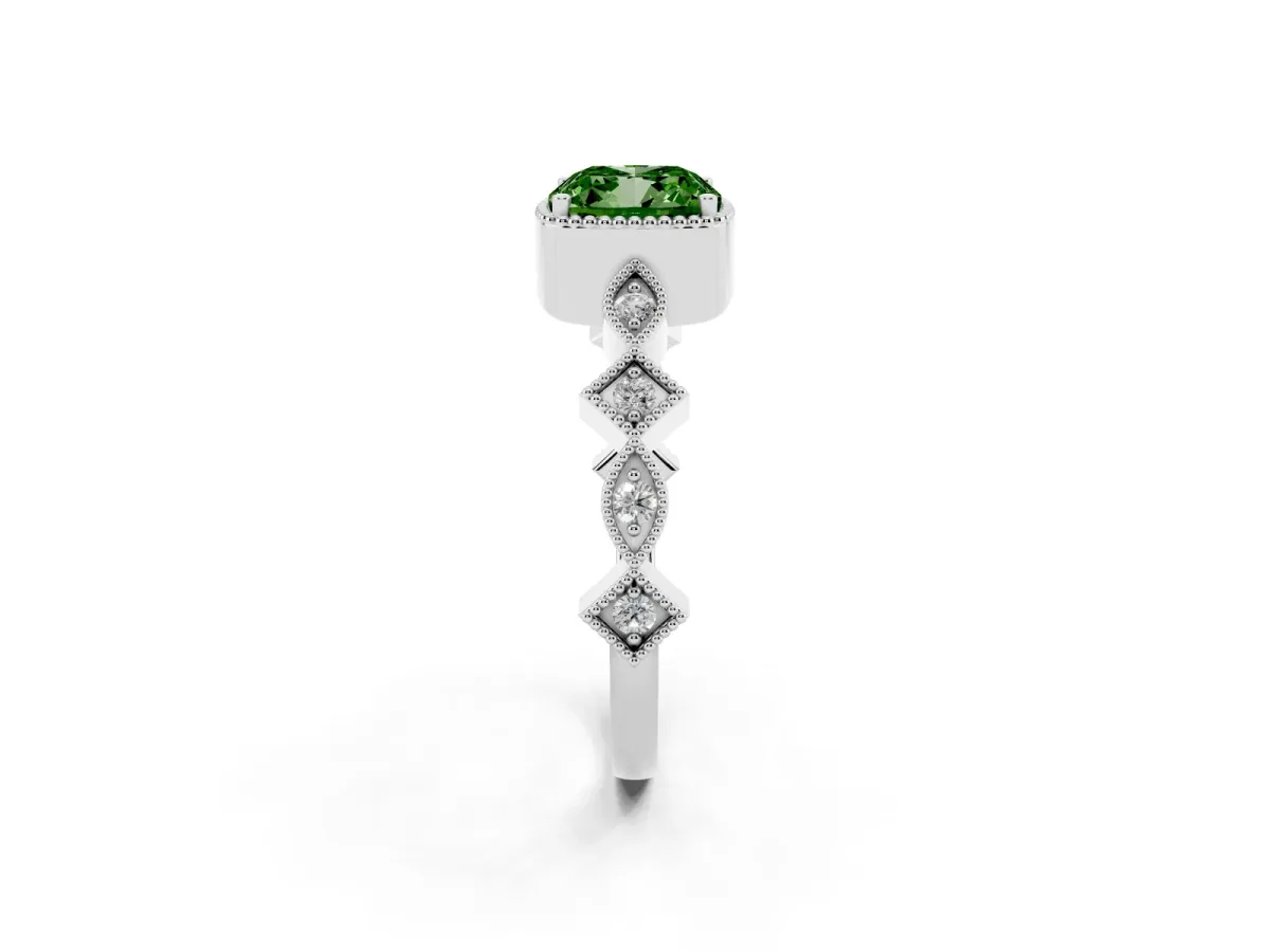 Fancy Green Cushion Cut Milgrain Marquise Diamond Twist Band Ring Silver