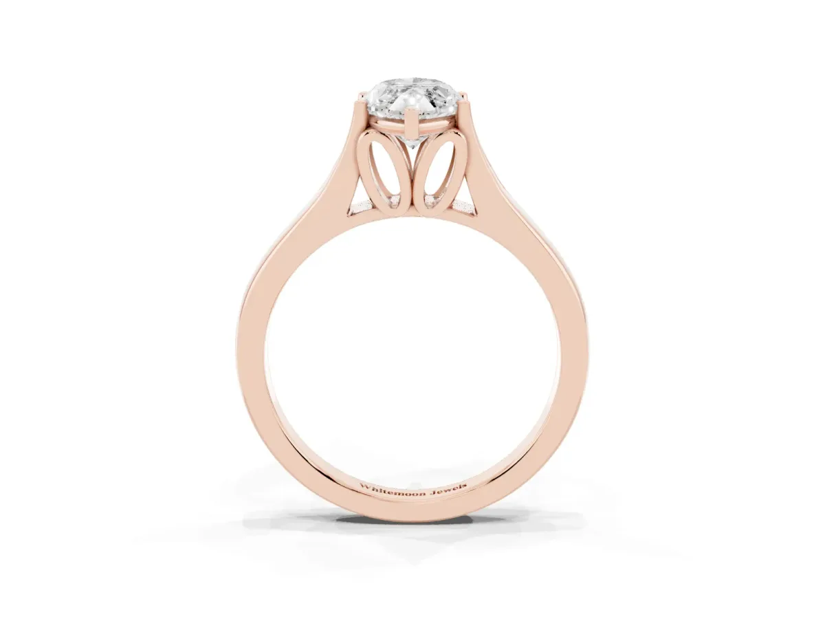 Marquise Cut Solitaire Diamond Ring with Cathedral Band and Four-Prong Setting Rose gold