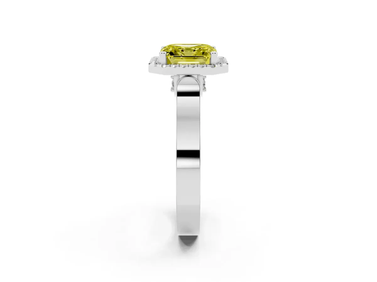 Fancy Yellow Asscher Cut Halo Pave Split Shank Prong Setting Ring Silver