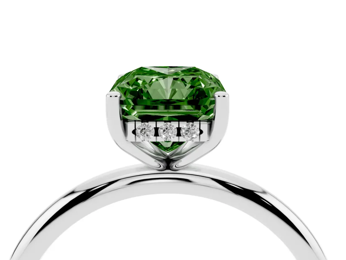 Fancy Green Radiant Cut Cut Solitaire Engagement Ring with Four-Prong Setting and Classic Band White gold