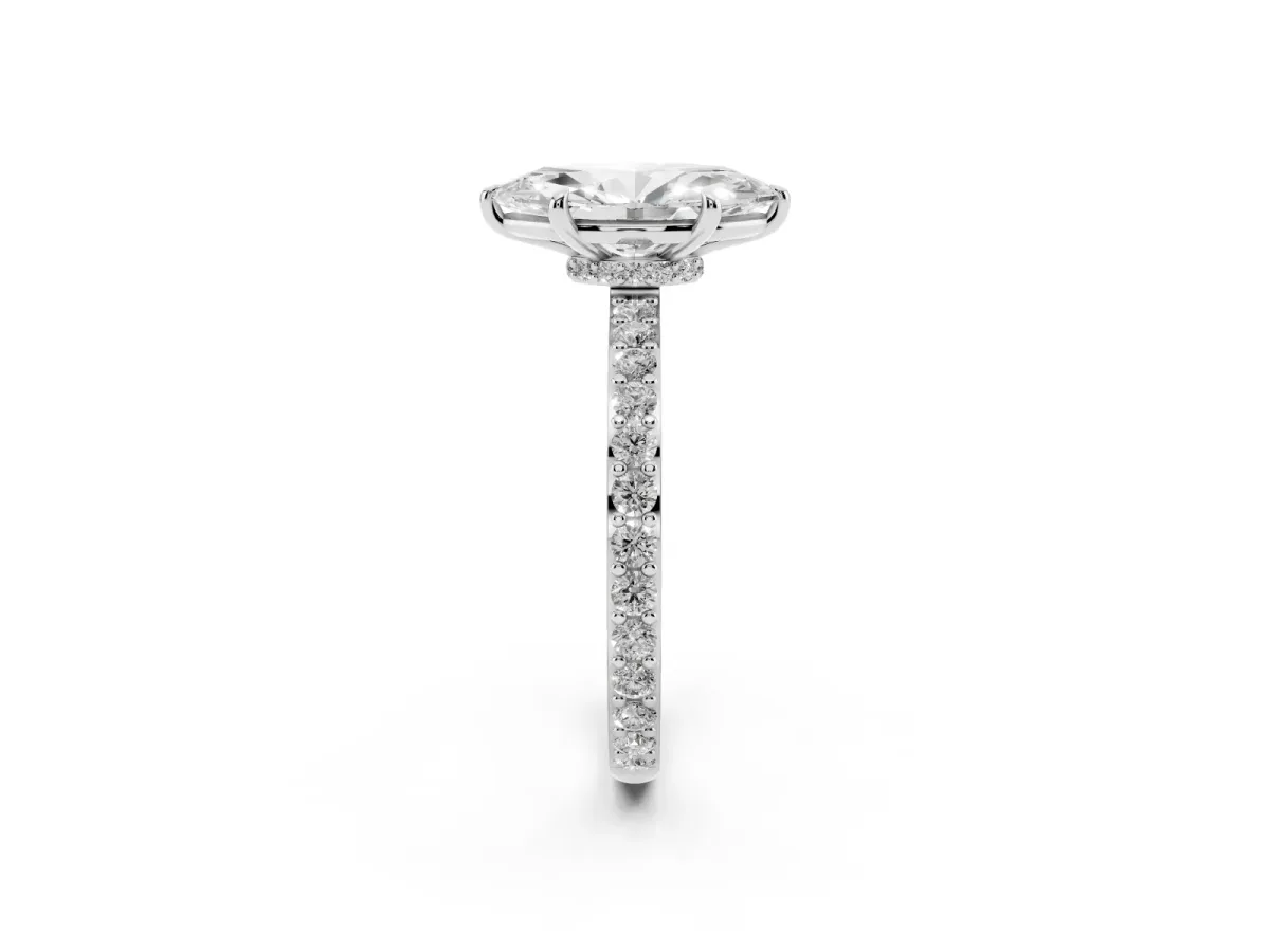 Marquise Cut Diamond Pavé Engagement Ring with Round Accents and Prong Setting Silver