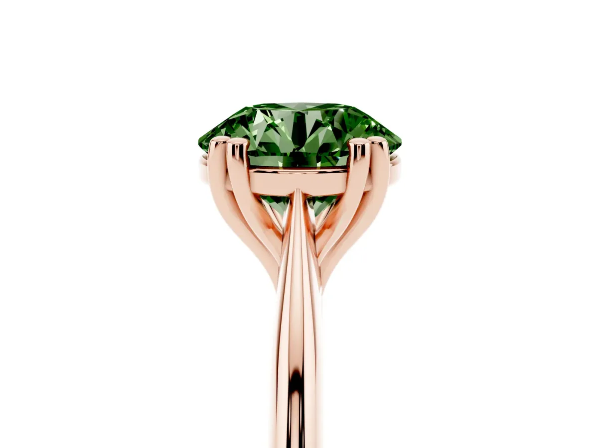Fancy Green Round Cut Solitaire Diamond Ring with Six-Prong Setting and Classic Band Rose gold
