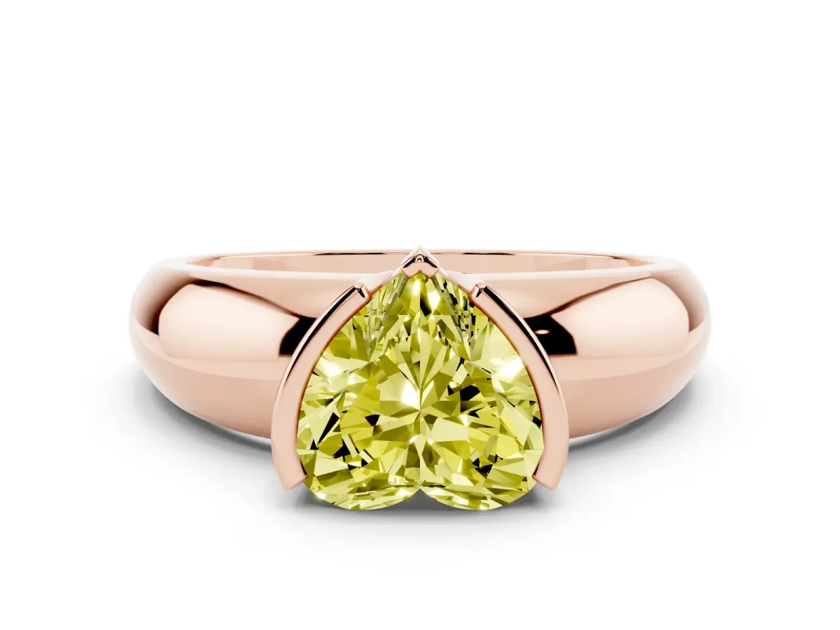 Fancy Yellow Heart Cut Solitaire Tension Set Diamond Ring with Wide Band Rose gold