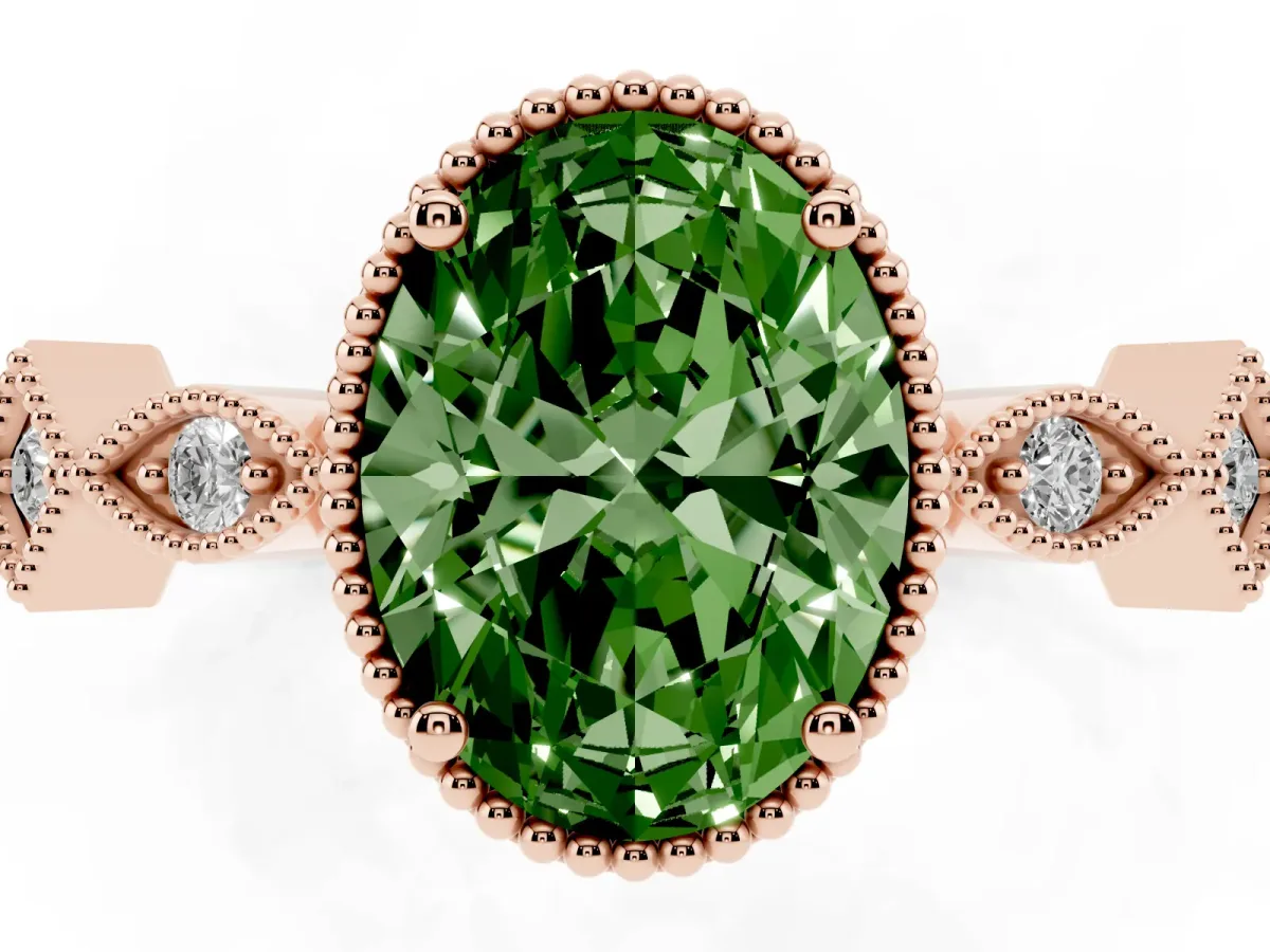 Fancy Green Oval Cut Milgrain Marquise Diamond Twist Band Ring Rose gold