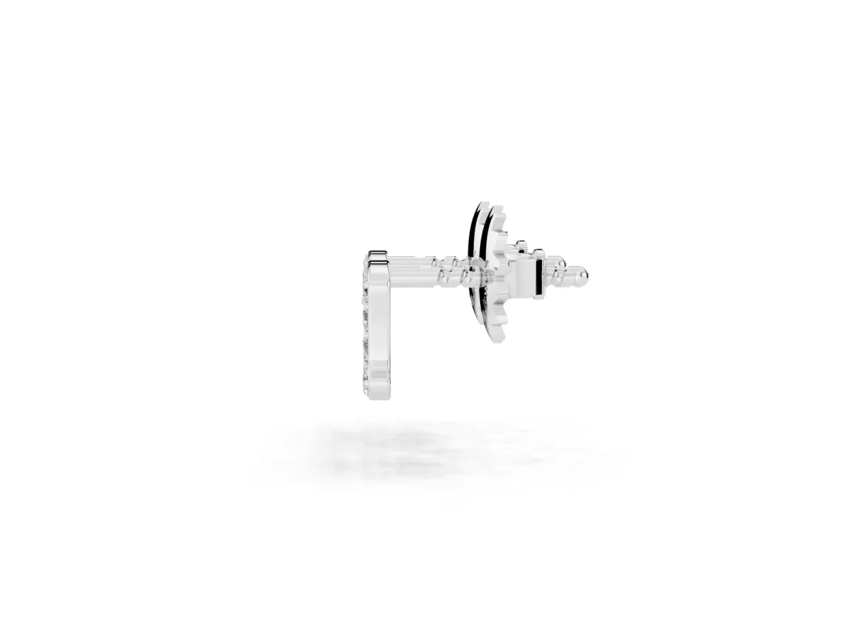 Round Diamond Initial A Stud Earrings Platinum