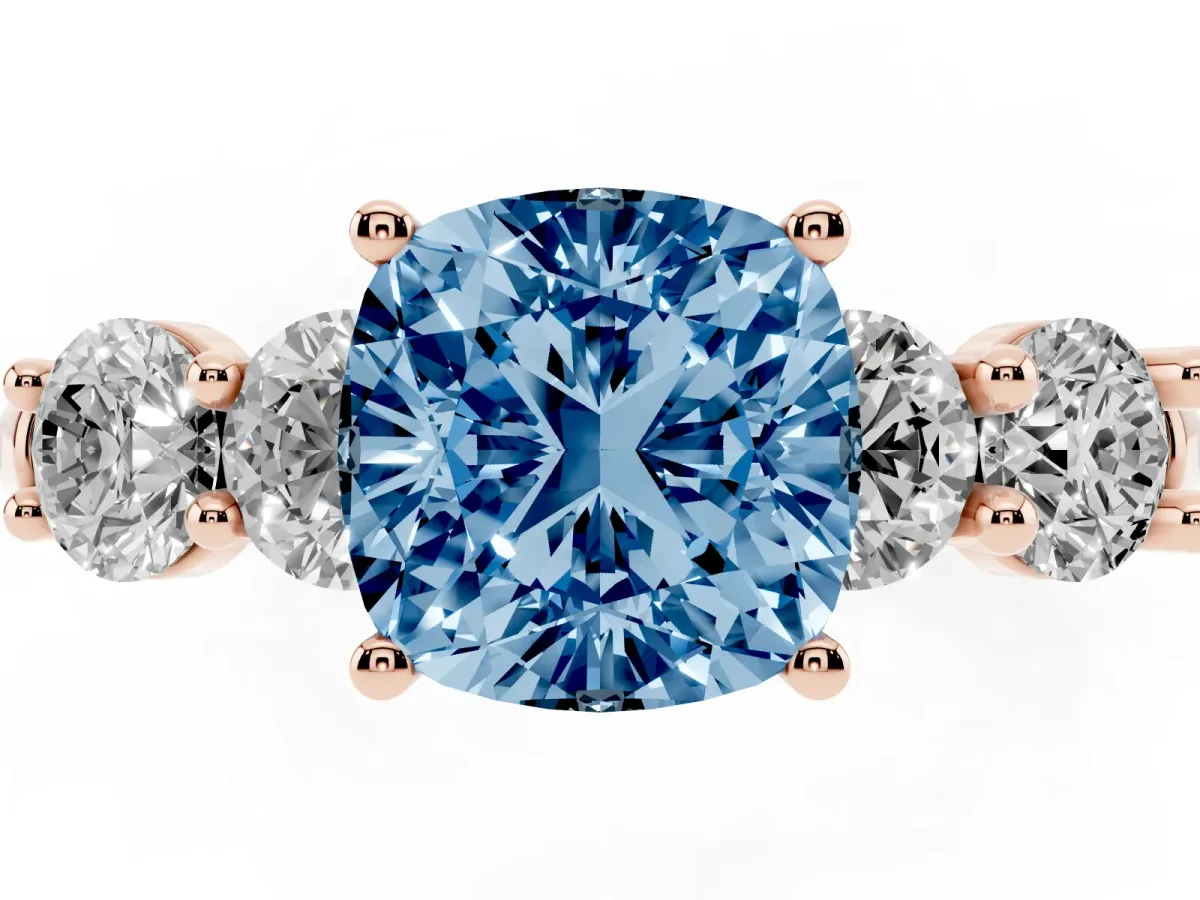 Fancy Blue Cushion Cut Cut Five-Stone Prong Set Diamond Ring with Classic Band Rose gold