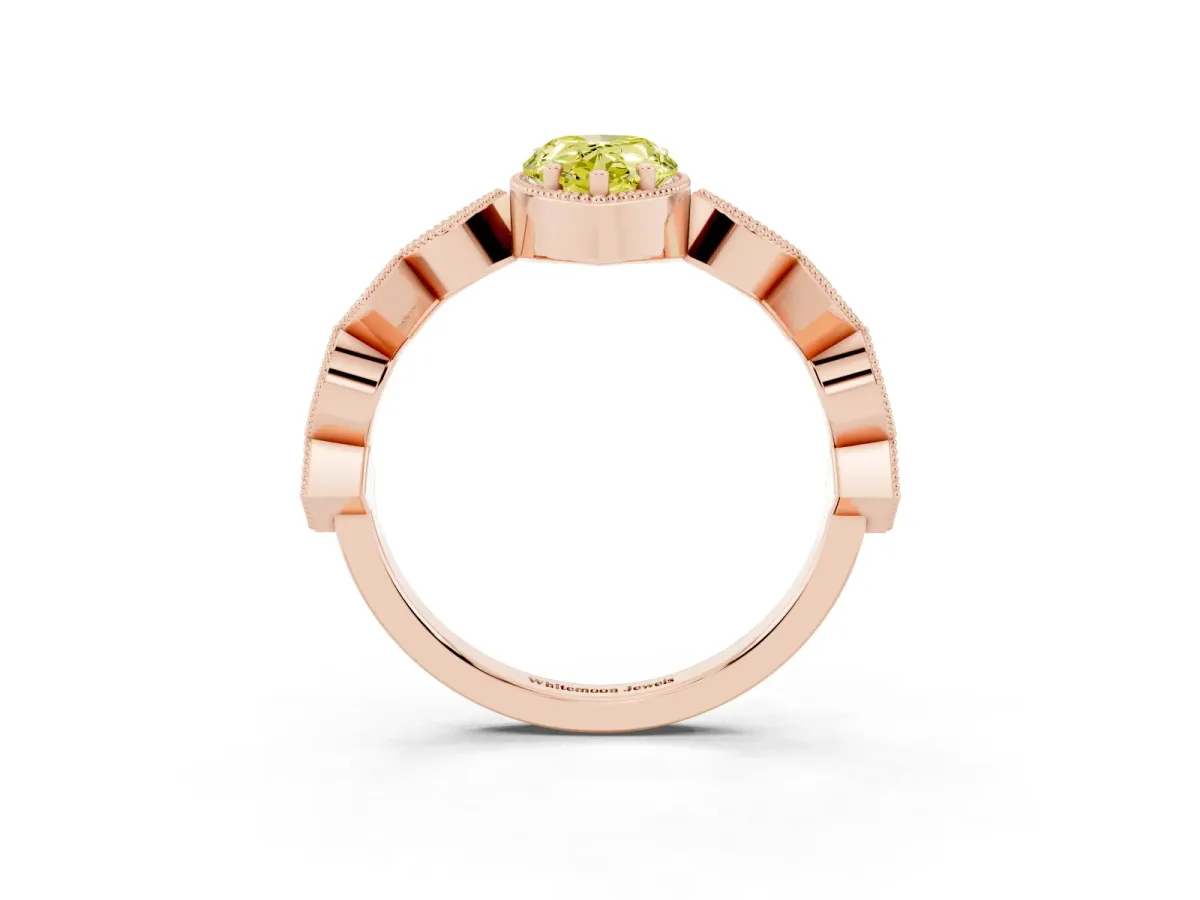 Fancy Yellow Pear Cut Milgrain Marquise Diamond Twist Band Ring Rose gold