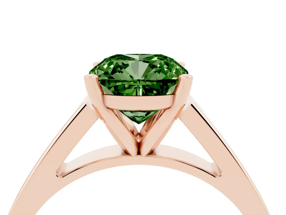 Fancy Green Cushion Cut Solitaire Engagement Ring with Four-Prong Setting and Tapered Band Rose gold