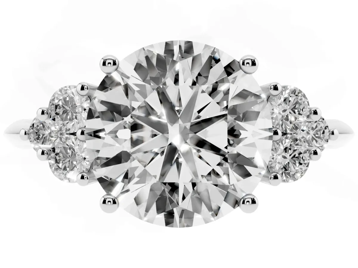 Round Cut Cut Diamond Cluster Ring with Solitaire Band and Four-Prong Setting Silver