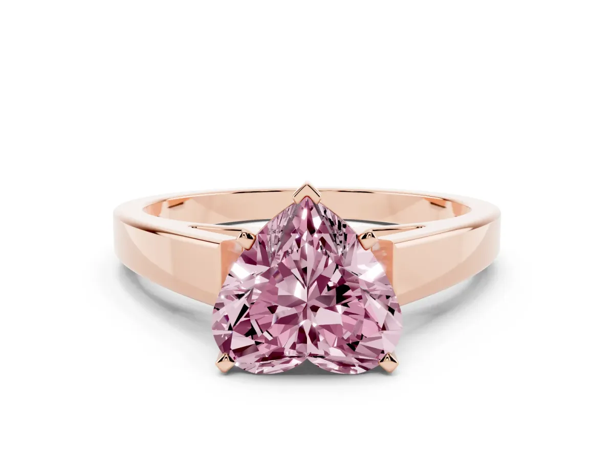 Fancy Pink Heart Cut Solitaire Engagement Ring with Four-Prong Setting and Tapered Band Rose gold