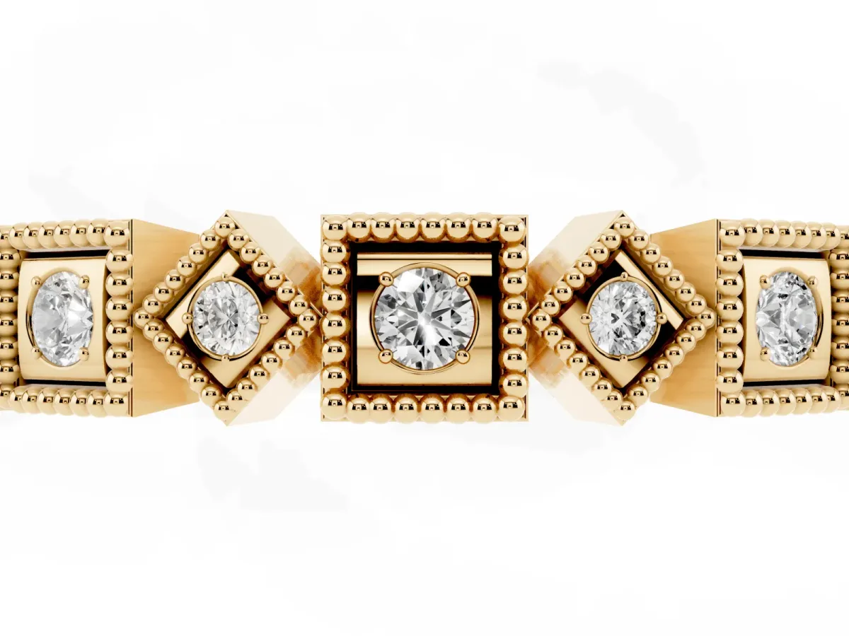 Milgrain Square Diamond Eternity Band with Bezel Setting Yellow gold