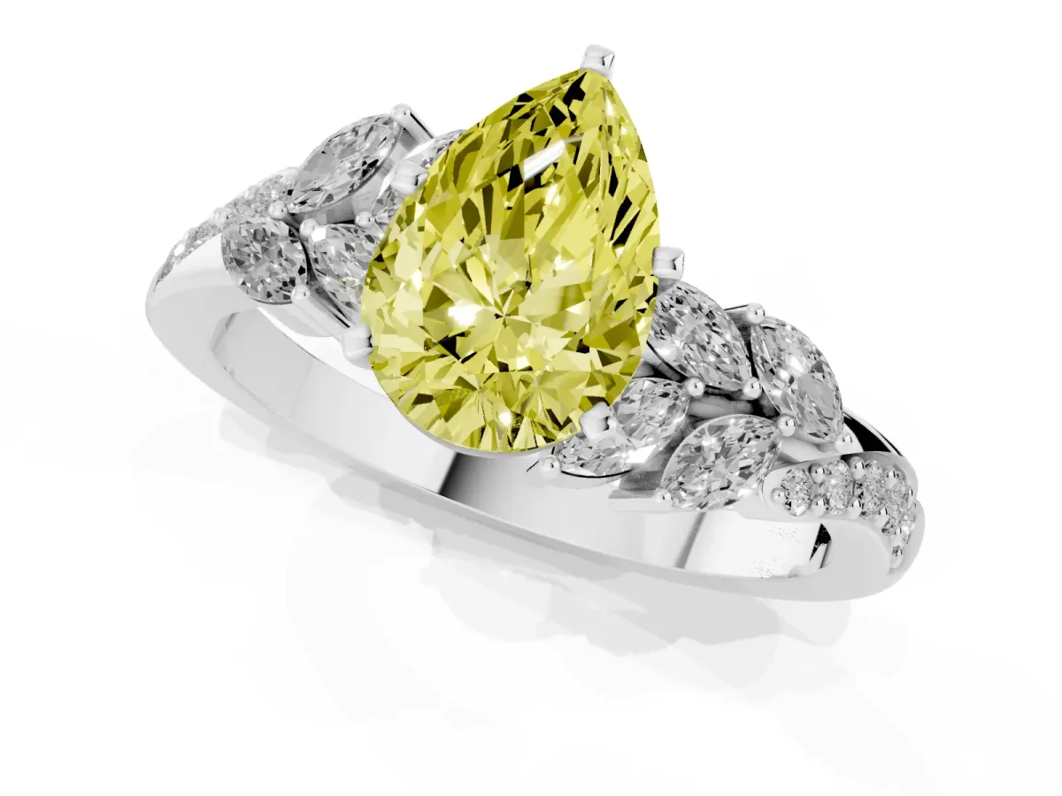 Fancy Yellow Pear Cut Solitaire Marquise Twist Band with Six-Prong Setting Silver
