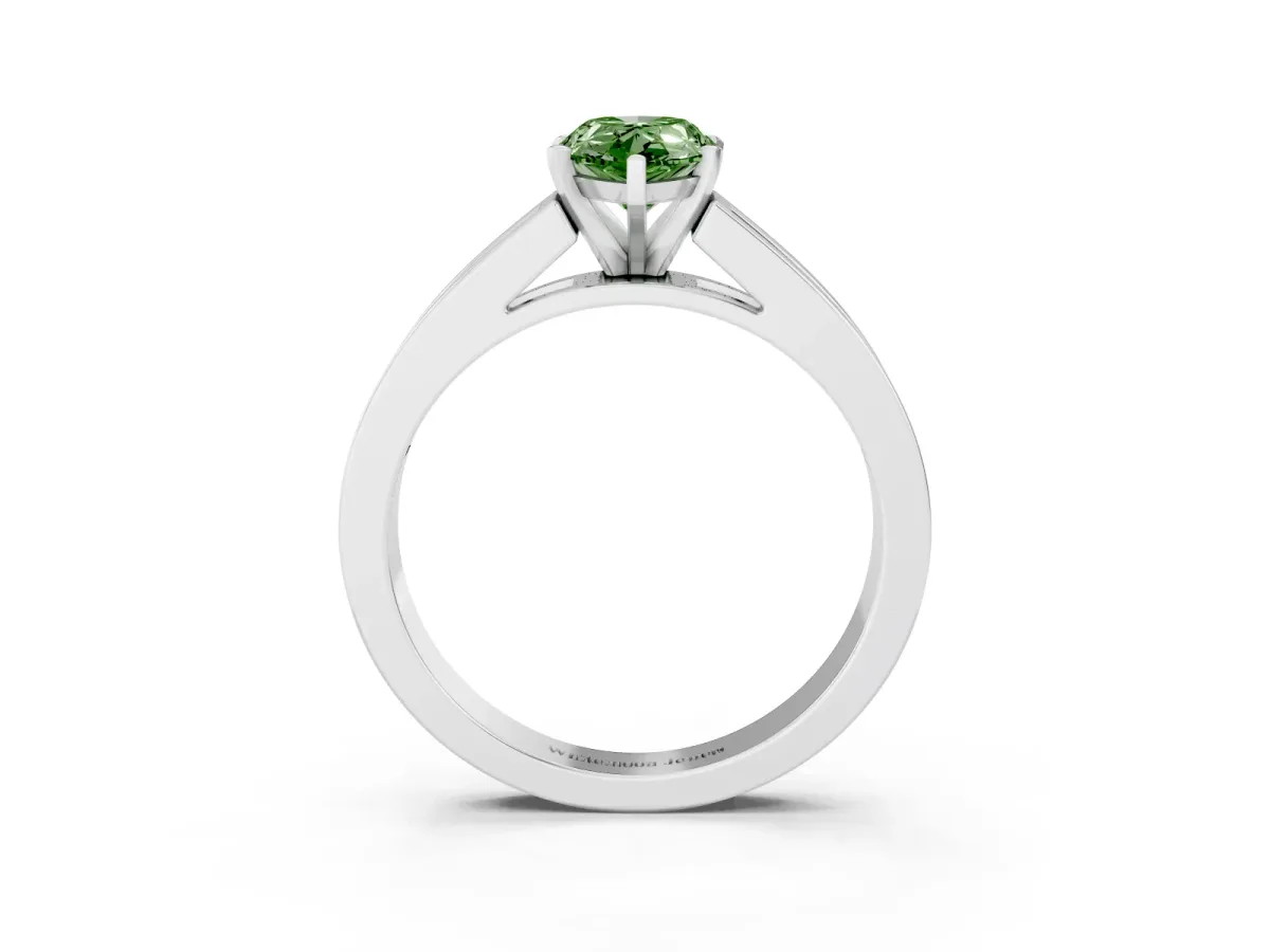 Fancy Green Pear Cut Solitaire Diamond Ring with Channel-Set Band and Four-Prong Setting Silver