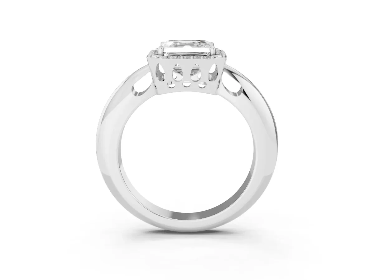 Asscher Cut Cut Diamond Halo Engagement Ring with Split Shank and Four-Prong Setting Silver