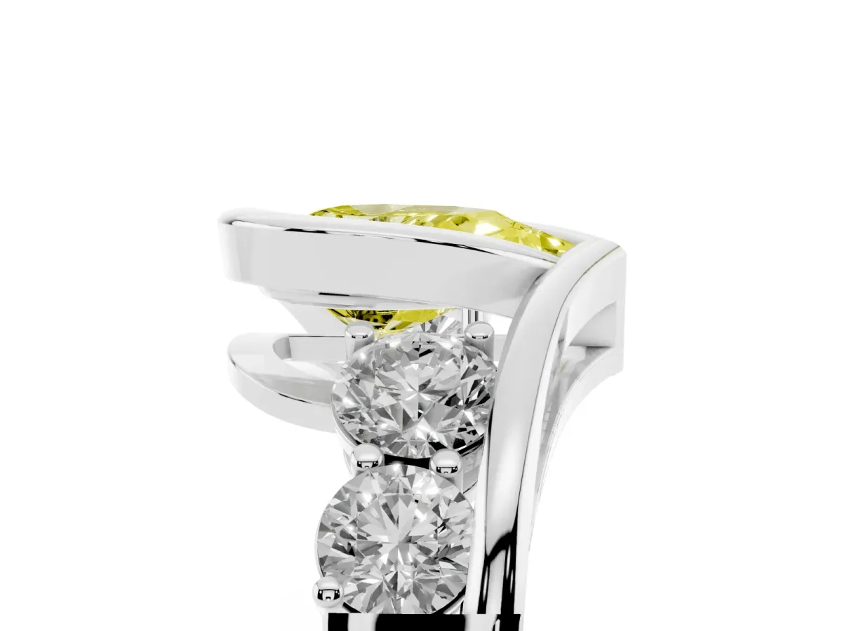 Fancy Yellow Bezel Set Pear Cut Diamond Bypass Ring with Round Accents Silver