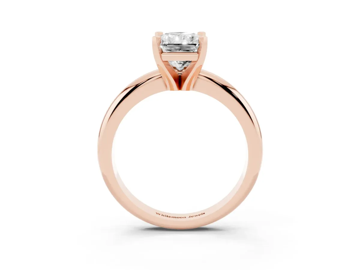 Radiant Cut Diamond Solitaire Engagement Ring with Round Band and Four-Prong Setting Rose gold