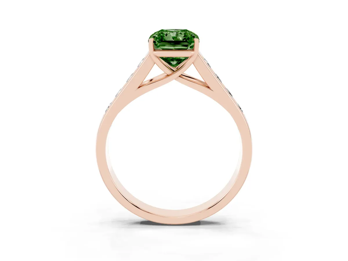 Fancy Green Radiant Cut Brilliant Channel-Set Solitaire Ring with Four-Prong Setting Rose gold