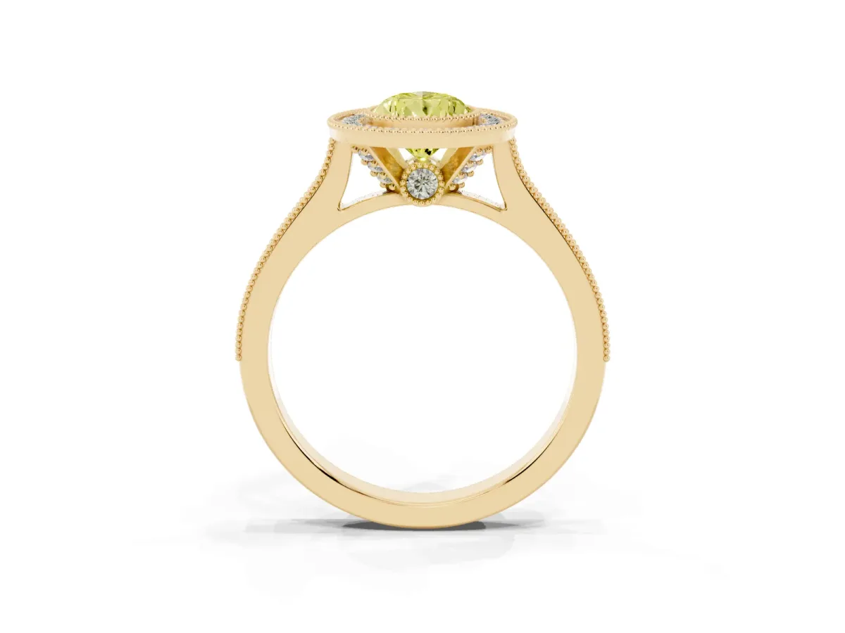 Fancy Yellow Halo Pear Cut-Cut Diamond Pave Band Milgrain Prong Setting Ring Yellow gold