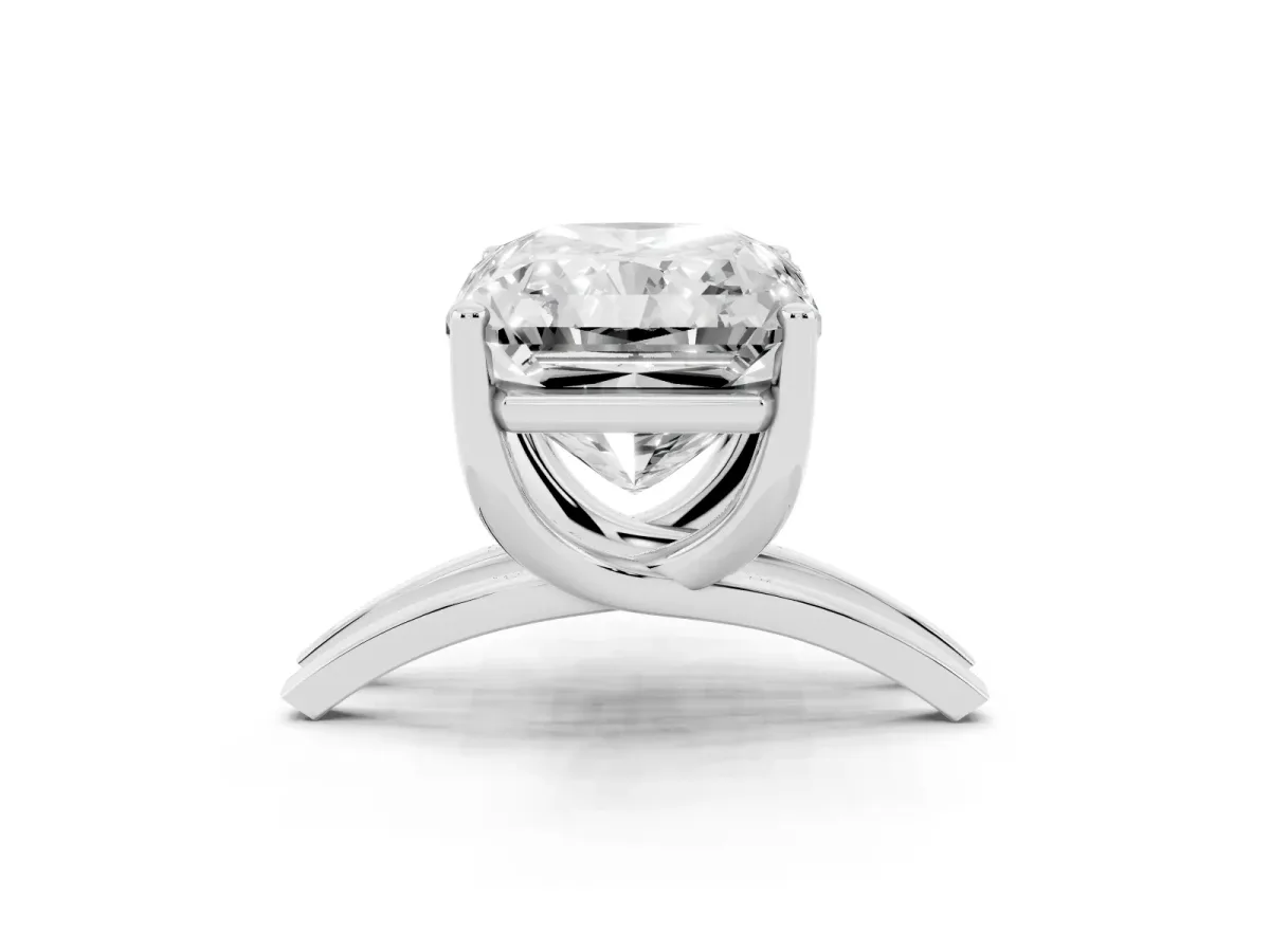 Radiant Cut Cut Diamond Solitaire Engagement Ring with Tapered Plain Band and Four-Prong Setting Silver