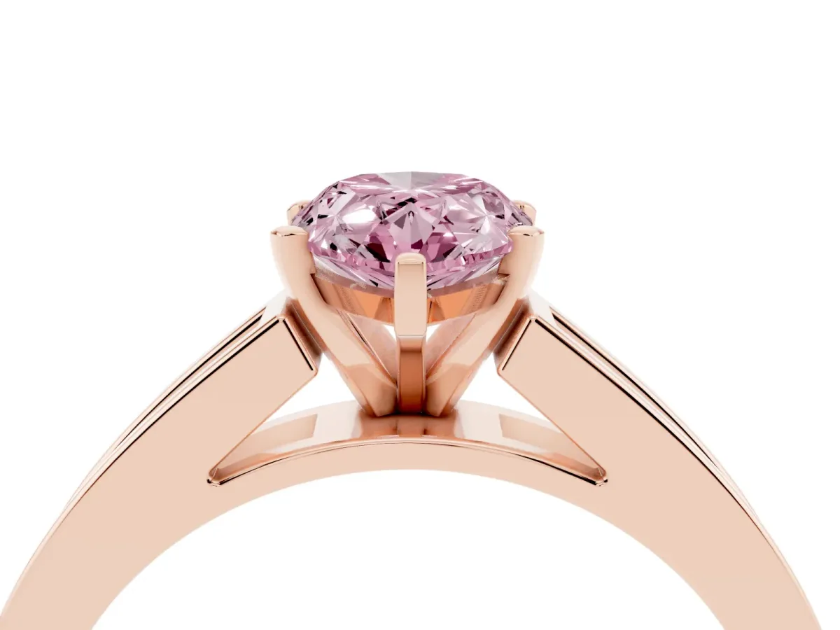 Fancy Pink Pear Cut Solitaire Diamond Ring with Channel-Set Band and Four-Prong Setting Rose gold