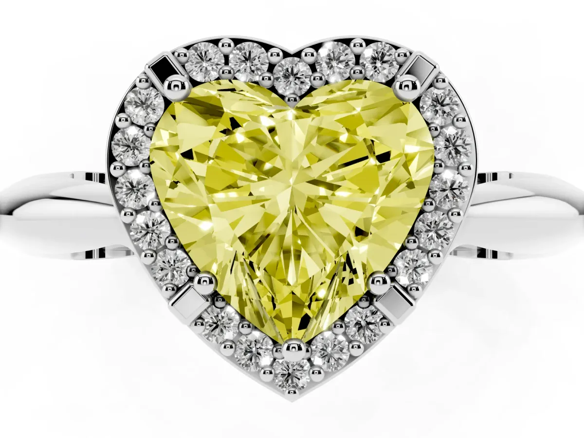 Fancy Yellow Heart Cut Cut Diamond Halo Engagement Ring with Split Shank and Four-Prong Setting Platinum