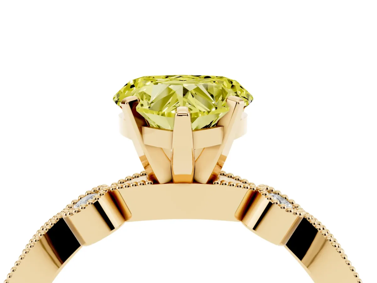 Fancy Yellow Heart Cut Milgrain Bezel Diamond Engagement Ring with Solitaire Prong Setting Yellow gold