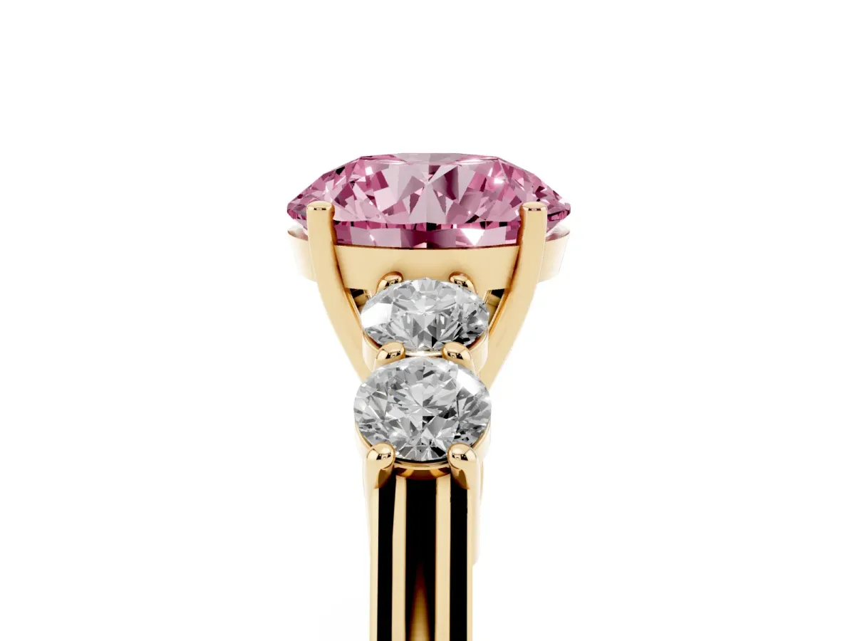 Fancy Pink Round Cut Cut Diamond Five-Stone Prong Set White Gold Ring Yellow gold