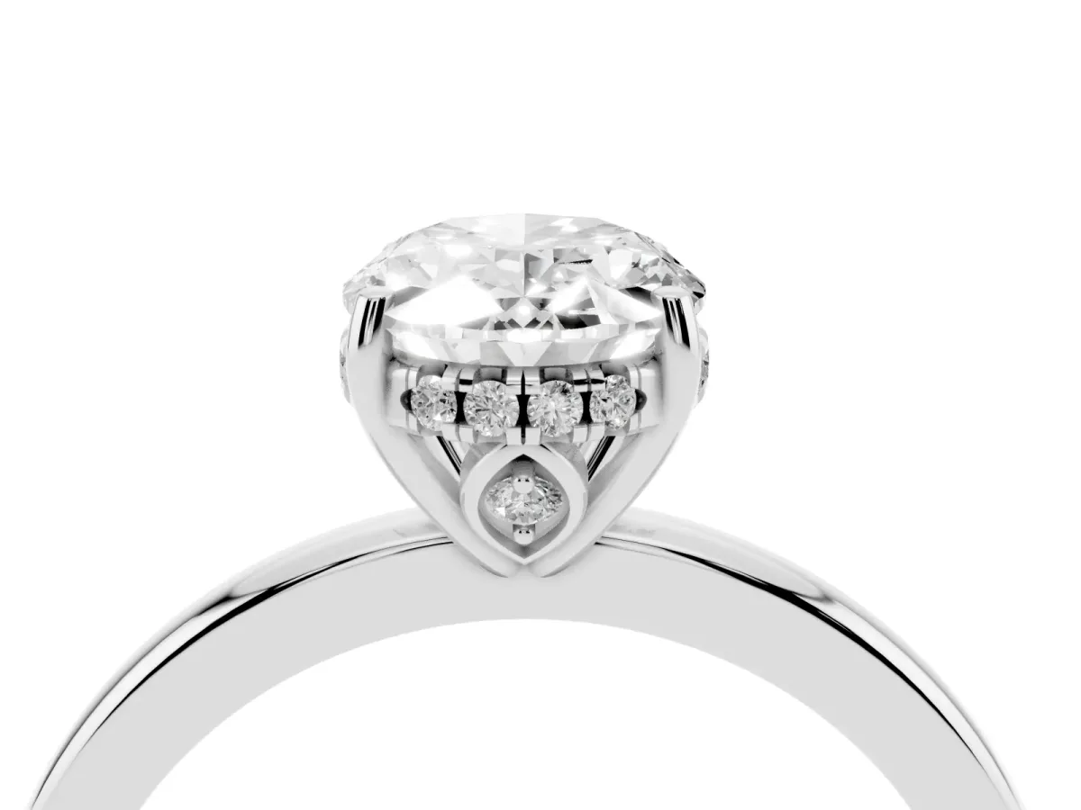 Oval Cut Solitaire Diamond Ring with Prong Setting and Plain Band Platinum