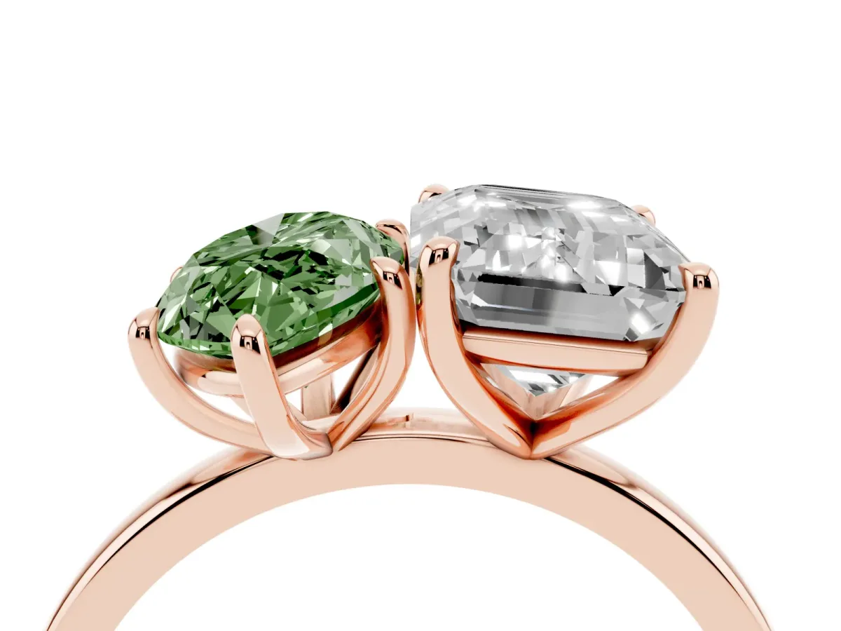 Fancy Green Marquise Cut and Emerald Cut Toi Moi Ring with Prong Setting Rose gold