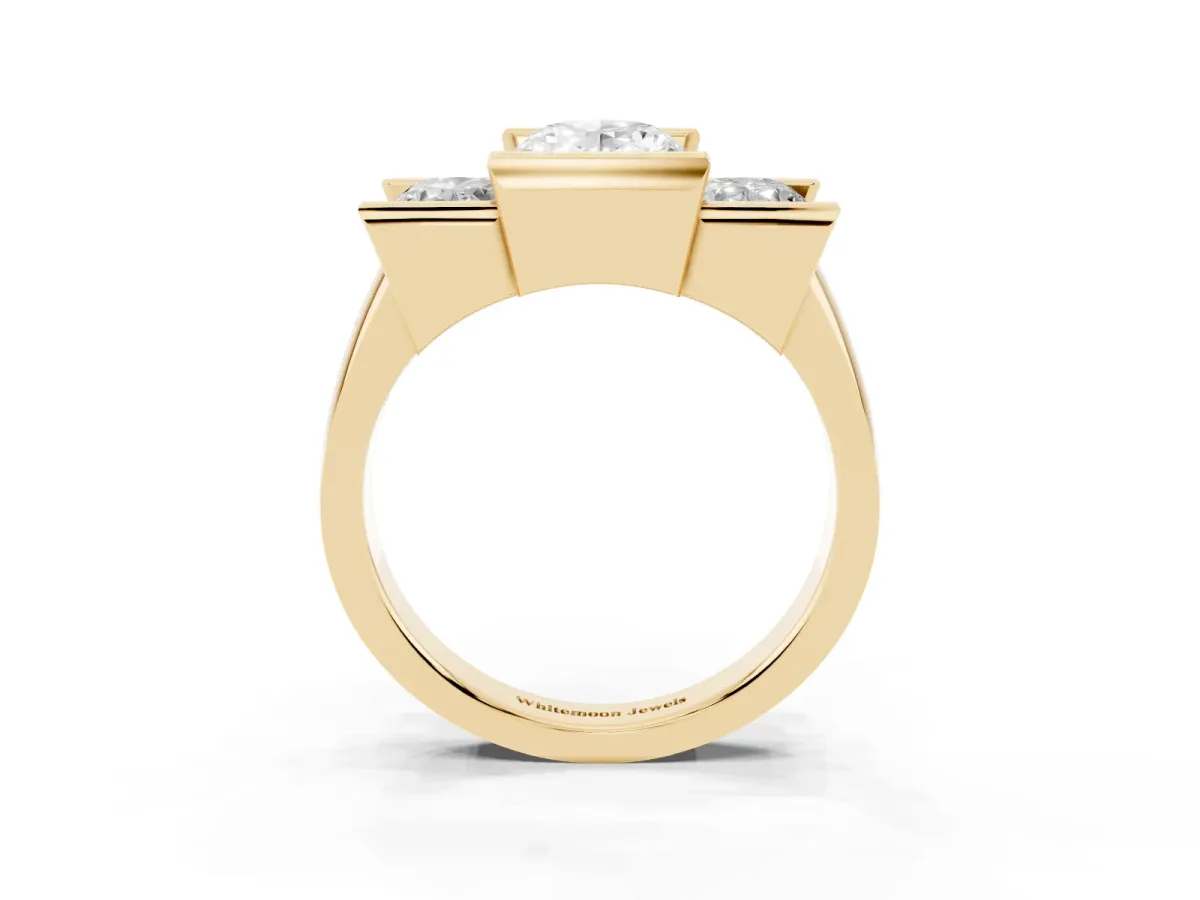 Three Stone Oval Cut Cut Channel Set Diamond Ring Yellow gold