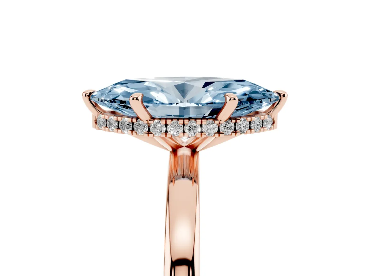 Fancy Blue Marquise Cut Solitaire Engagement Ring with Cathedral Band and Four-Prong Setting Rose gold