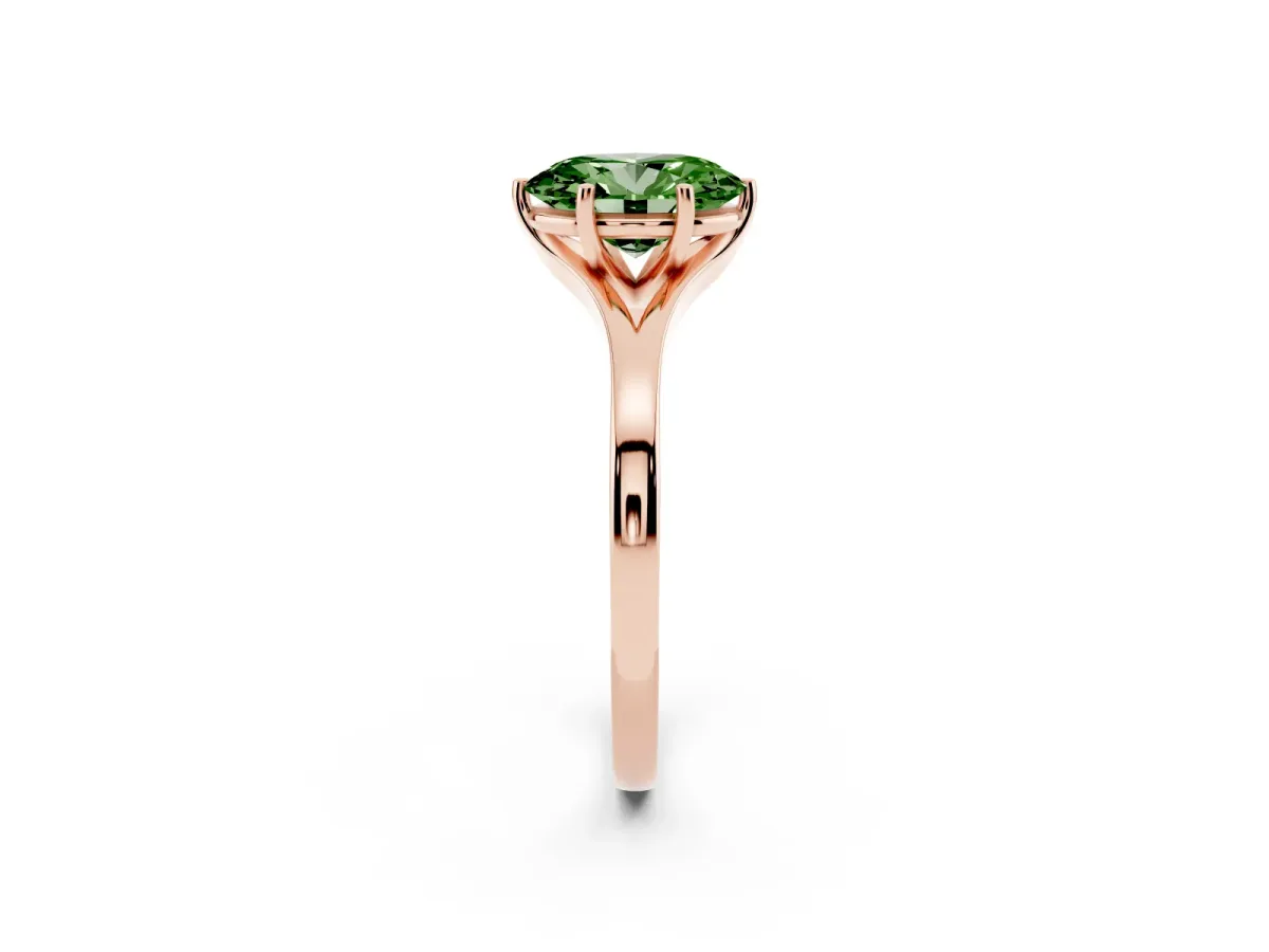 Fancy Green Oval Cut Solitaire Diamond Ring with Six-Prong Setting and Tapered Band Rose gold