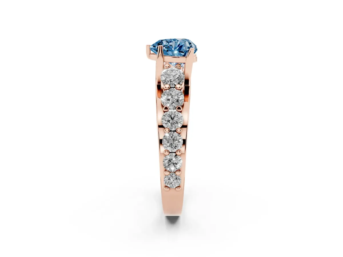 Fancy Blue Heart Cut Diamond Engagement Ring with Pavé Band and Four-Prong Setting Rose gold