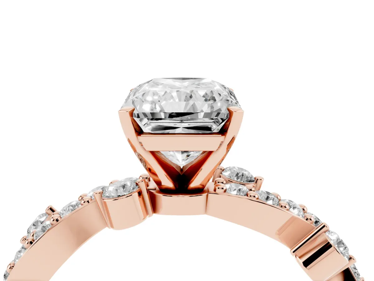 Radiant Cut Cut Solitaire Diamond Twisted Band with Pave Setting Rose gold