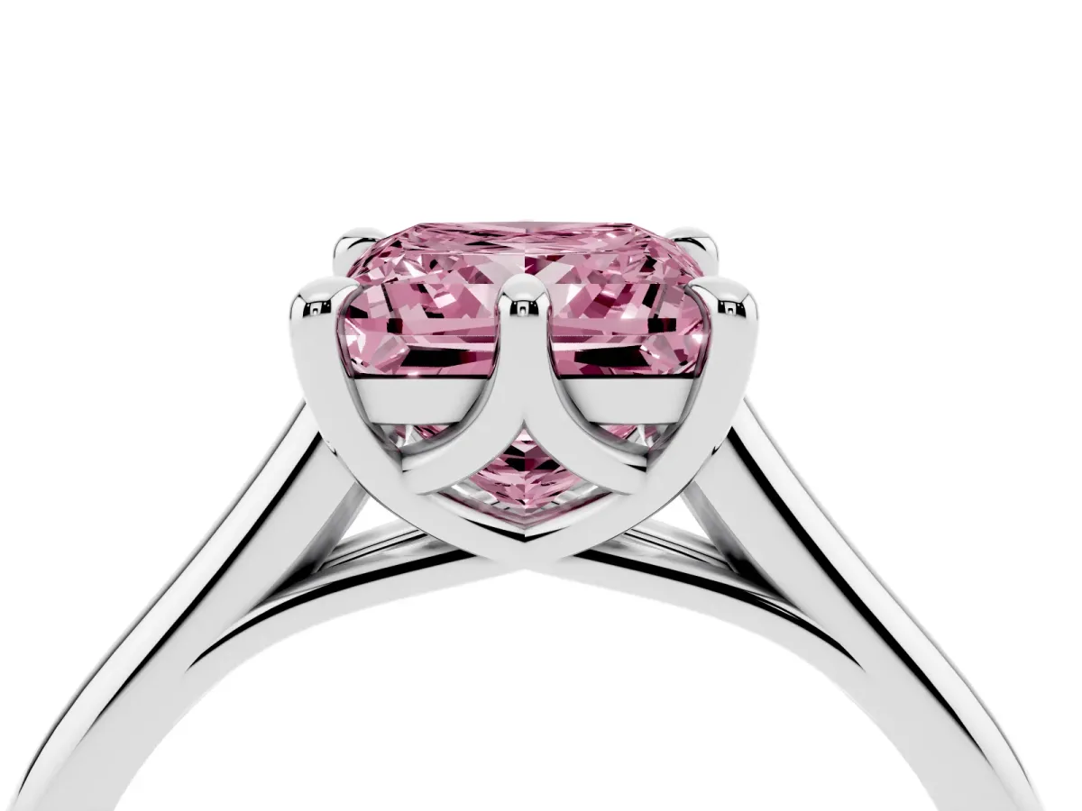Fancy Pink Princess Cut Solitaire Engagement Ring with Six-Prong Setting and Classic Band Platinum