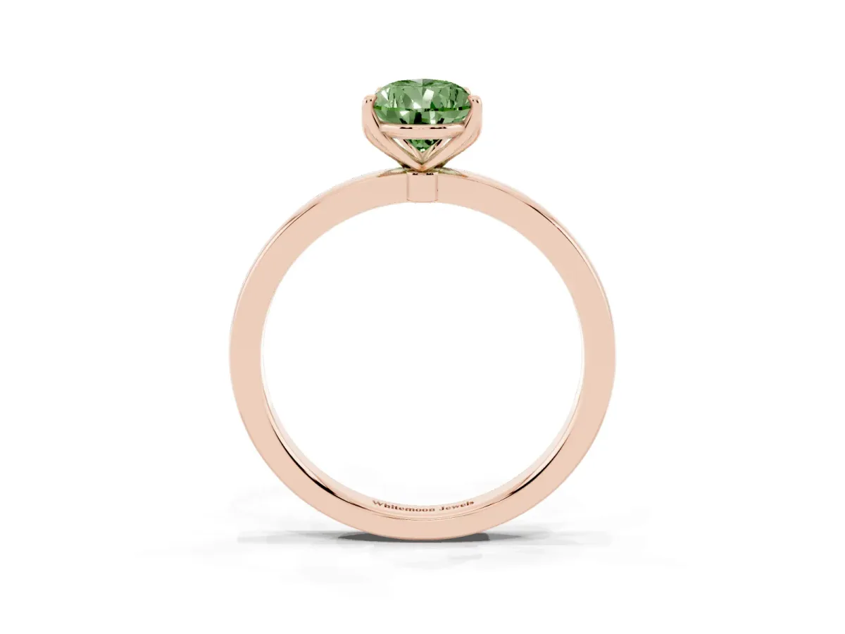 Fancy Green Pear Cut Diamond Solitaire Ring with Thin Band and Prong Setting Rose gold