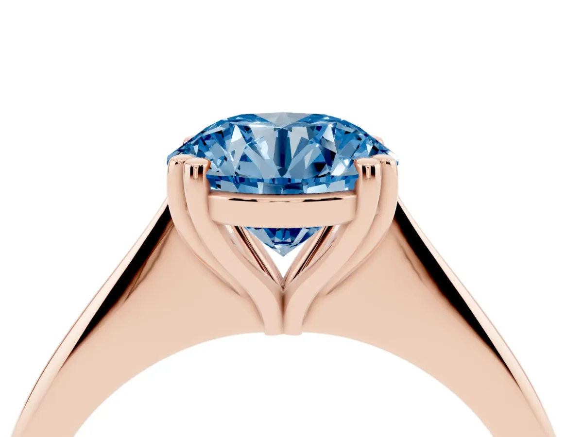 Fancy Blue Round Cut Solitaire Diamond Ring with Six-Prong Setting and Classic Band Rose gold