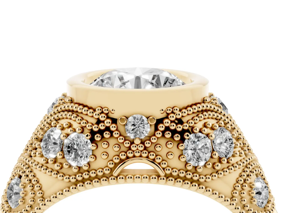 Bezel Set Round Cut Diamond Milgrain Band Ring Yellow gold