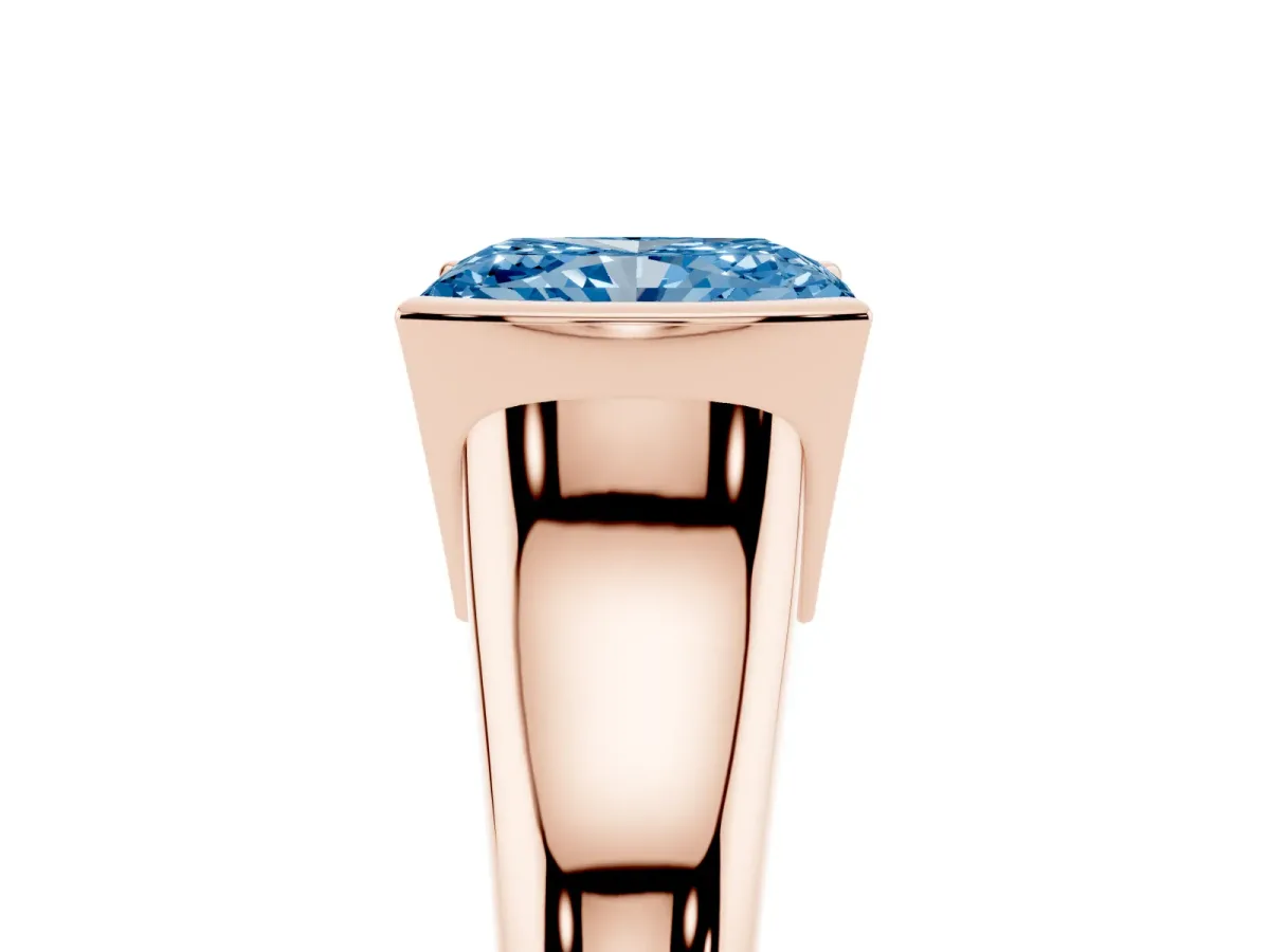 Fancy Blue Radiant Cut Solitaire Tension Set Diamond Ring with Split Shank Band Rose gold