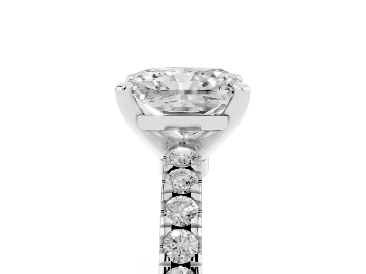 Radiant Cut Solitaire Diamond with Pavé Band and Four-Prong Setting Silver
